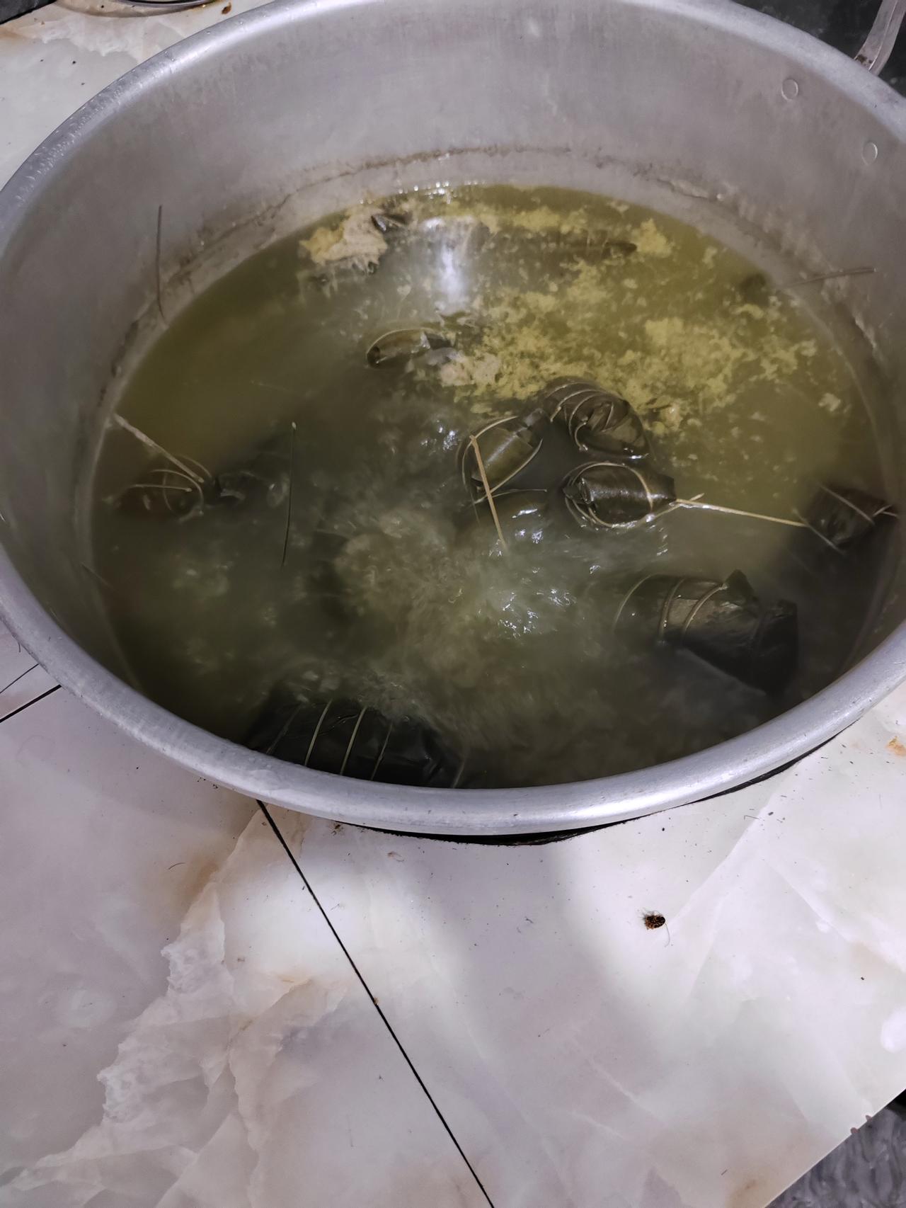 包了半锅糯米粽子，去山里面摘的粽叶，蚊子真多呀，忘了带蚊香，脚眼被叮了好几个大包