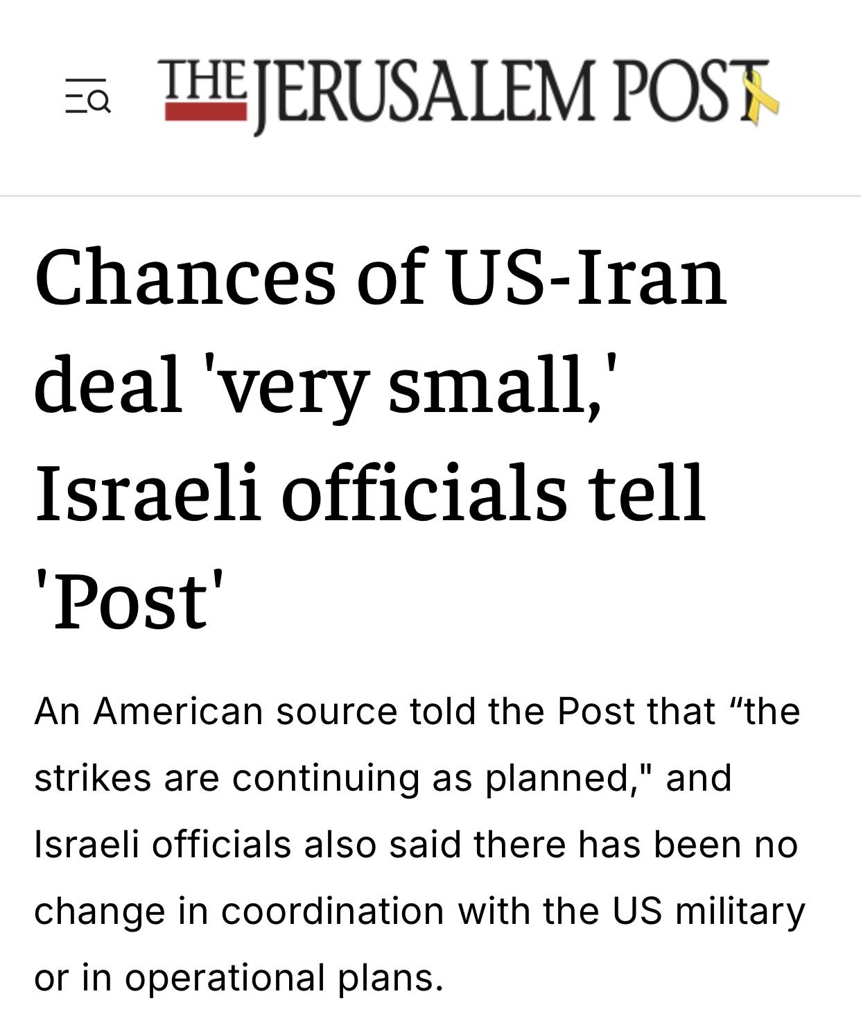 以媒：以色列官员表示，美伊达成协议的可能性“非常小”

以色列《耶路撒冷邮报》官