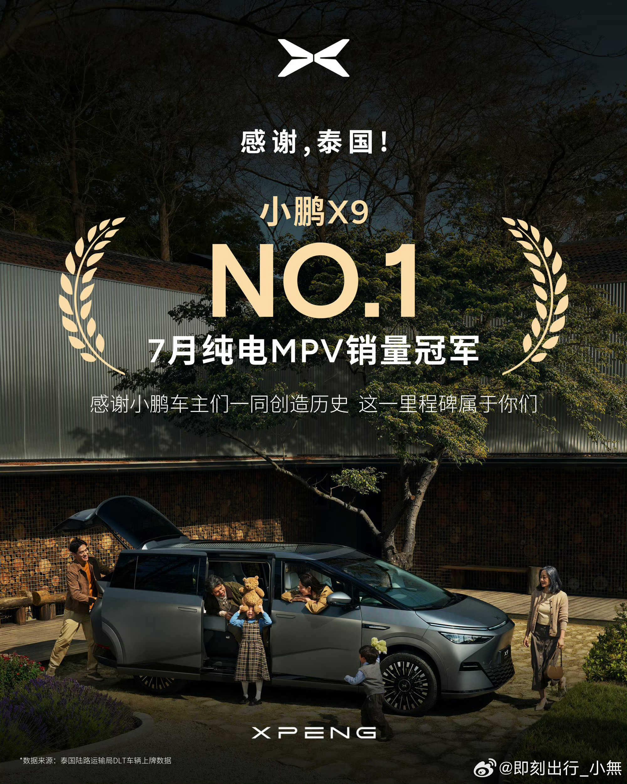 恭喜！小鹏汽车X9荣获泰国7月纯电MPV销量冠军。 ​​​