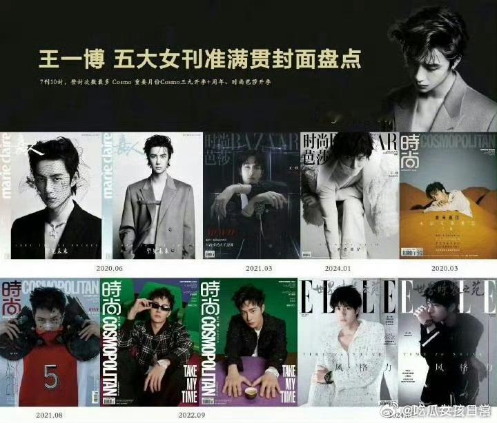 网友整理的王一博五大女刊准满封面，这个成绩如何？[思考] ​​​