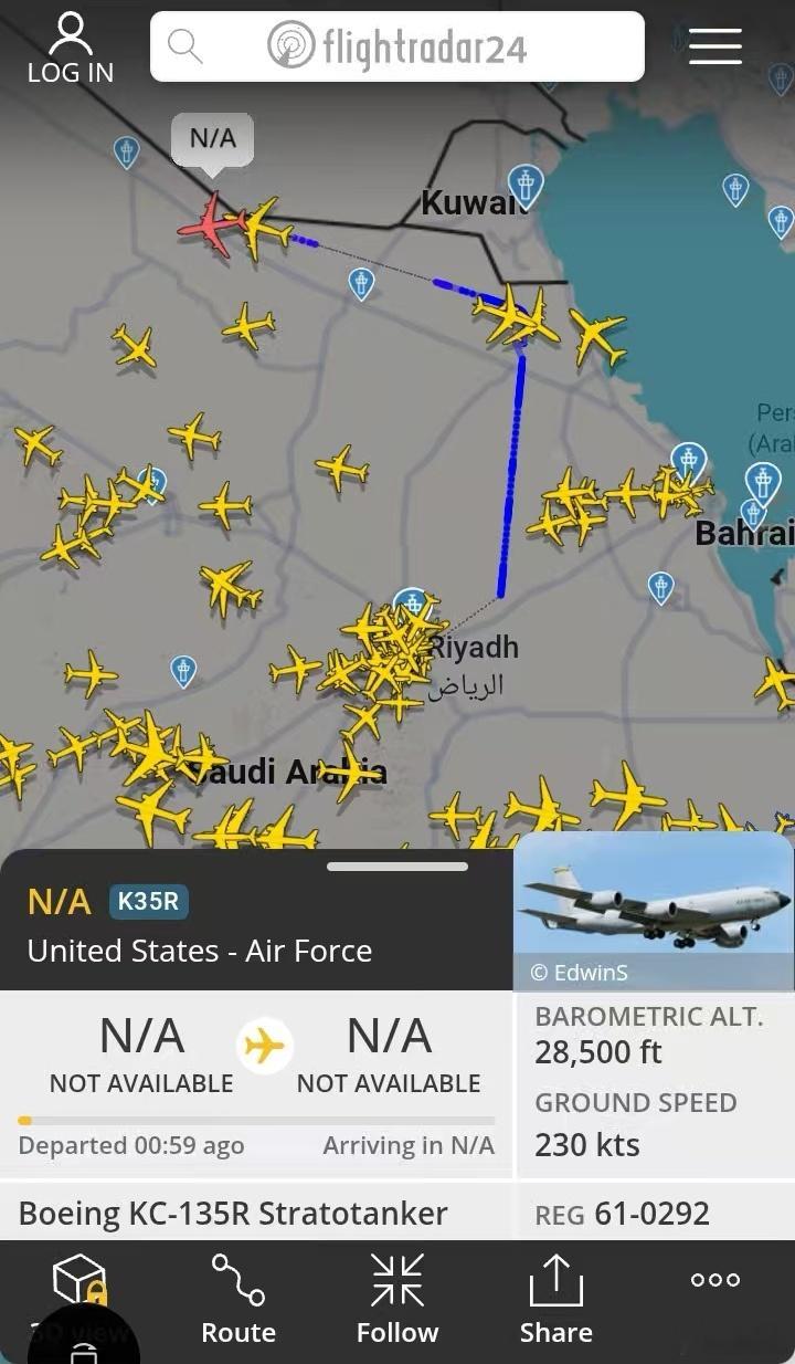 位于沙特阿拉伯的苏丹王子空军基地的美国加油机开始回撤以色列城市特拉维夫 