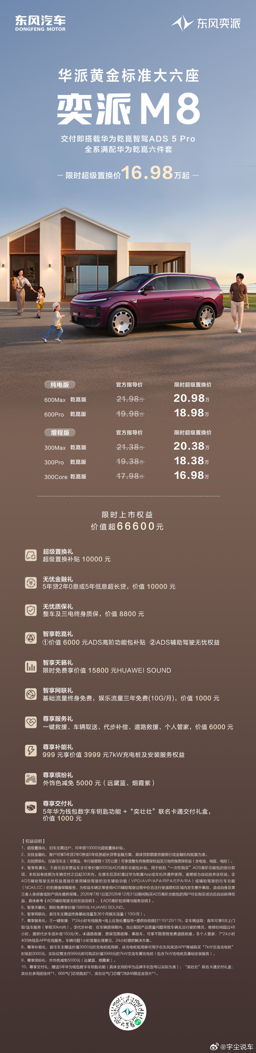 限时超级置换价16.98万起华派黄金标准大六座东风奕派M8正式上市黄金座驾，面面