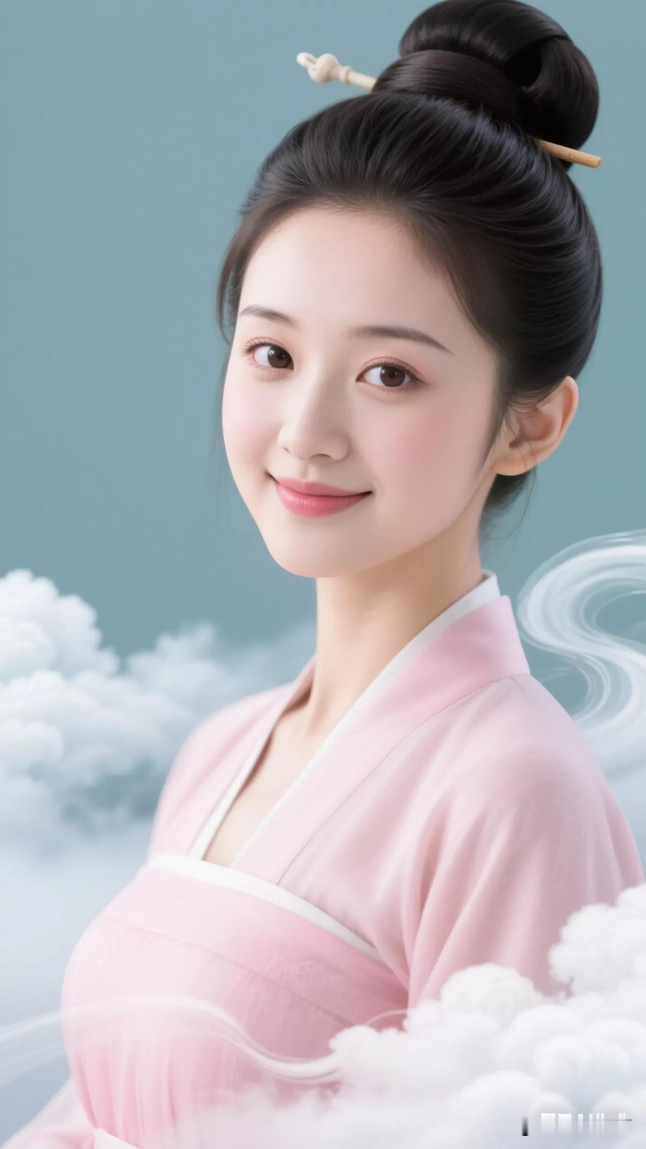 云中仙子笑，粉衣映碧空。张立启原创书画AI作品首发 张立启 张立启原创书画 粉裳