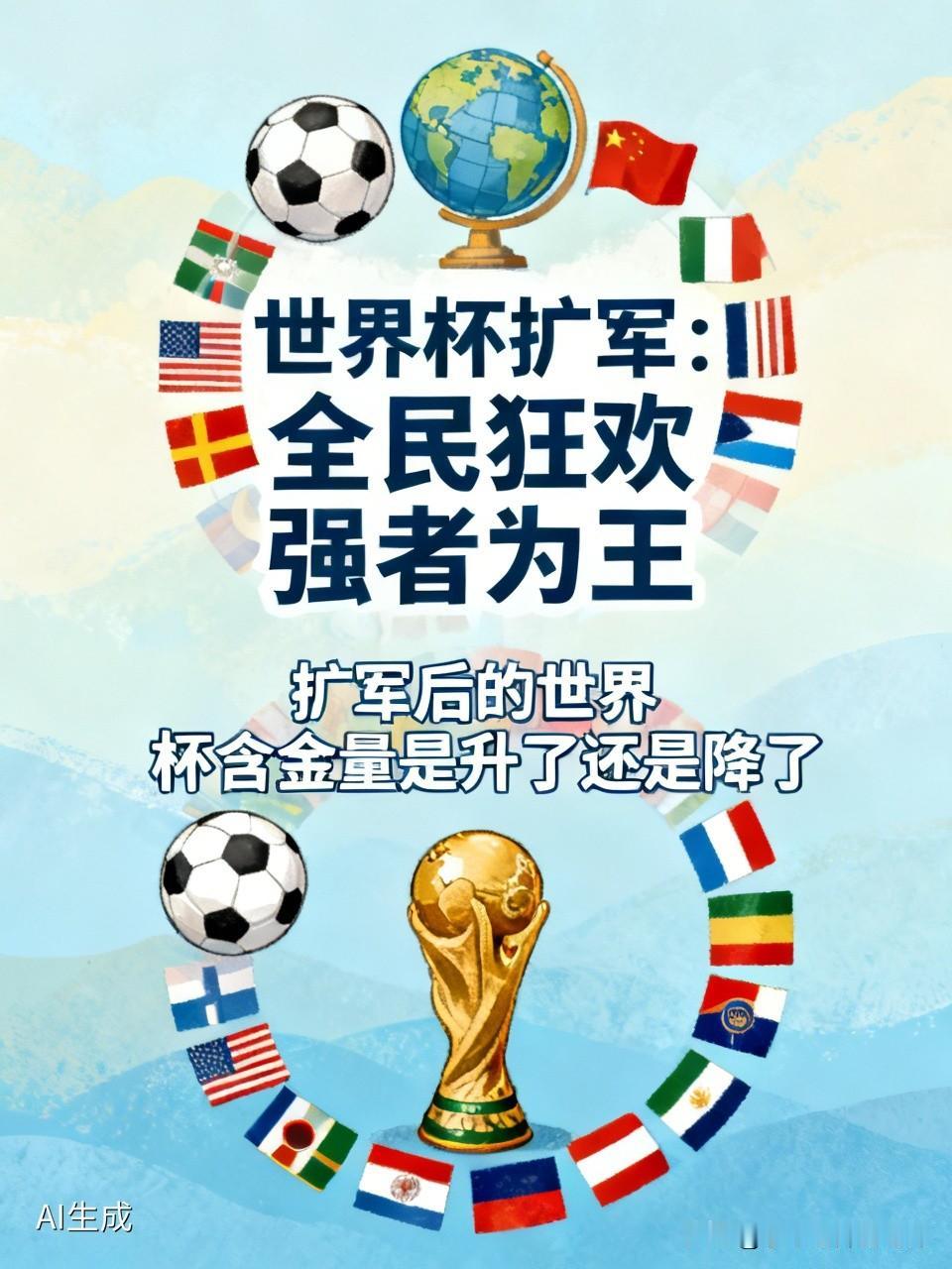世界杯扩军，到底是升级还是“注水”？应该是仁者见仁智者见智。
 
2026年世界