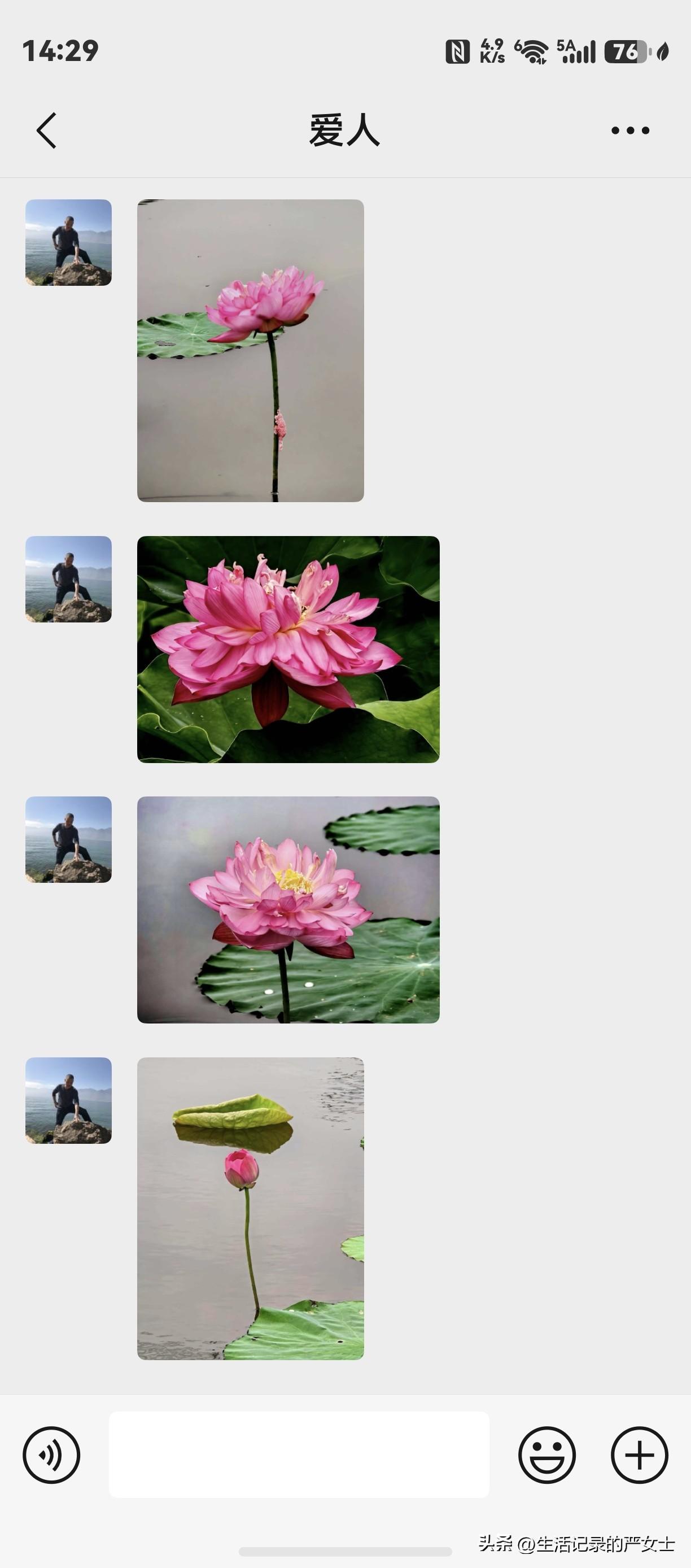 刚刚老公又微信给我发了9张图片。

自从知道我写头条要用图片，每次有好看的图片，
