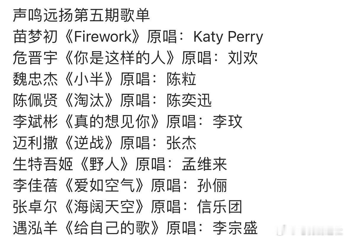 声鸣远扬第五期歌单声鸣远扬第五期选曲 声鸣远扬第五期歌单苗梦初《Firework