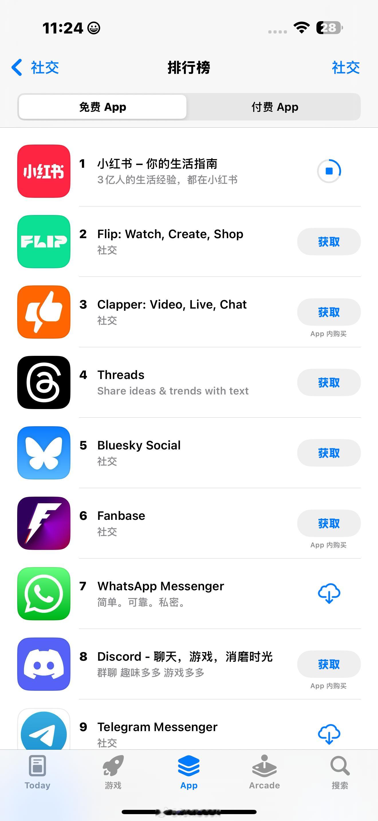 小红书美国appstore下载榜第一 看了下确实，iPhone 社交应用排行榜第
