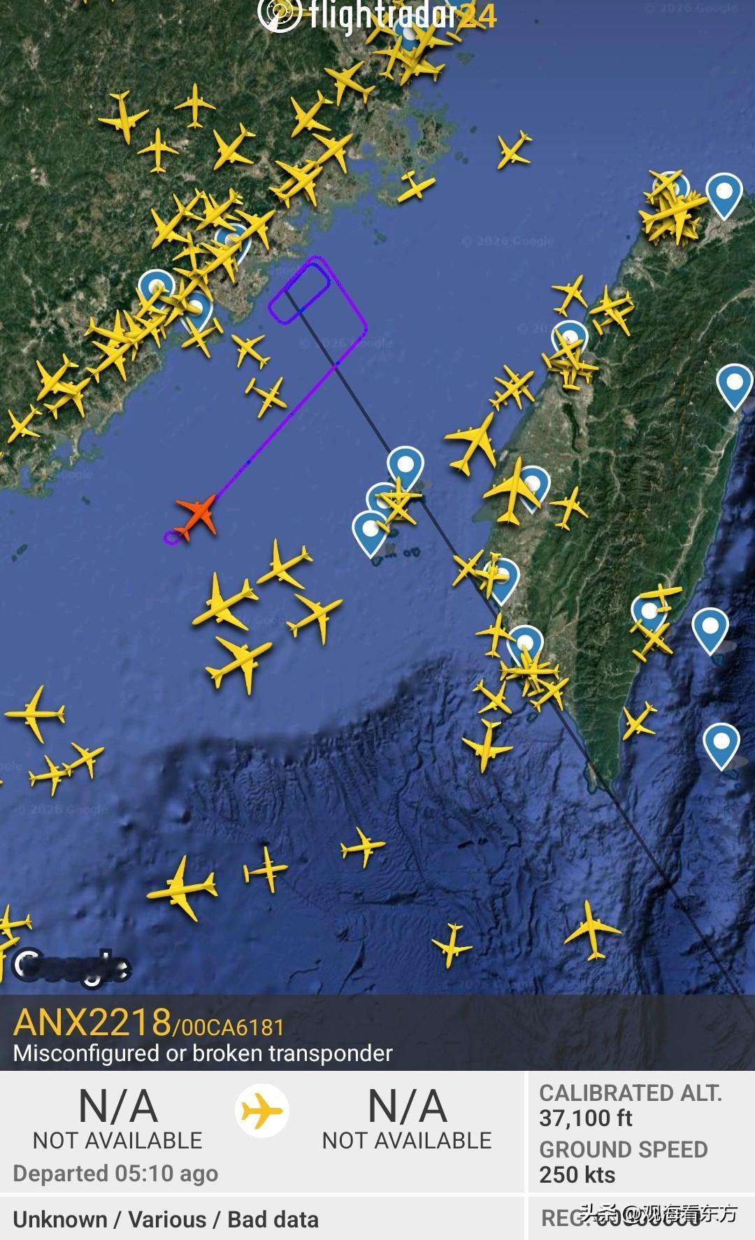 根据航空应答追踪软件的公开信息：现在13:17分于台湾海峡上空的这架飞机，我个人