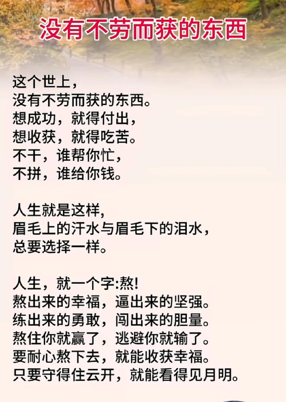 世上没有不劳而获的东西，不尝试、不努力、不争取，你永远不知道什么是拥有。

能力