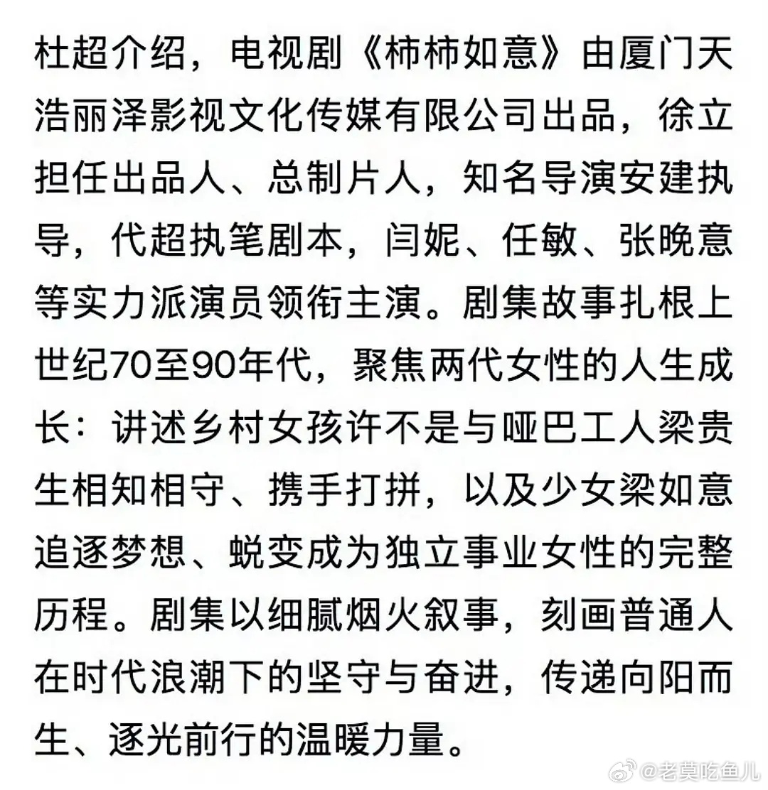 闫妮、任敏、张晚意《柿柿如意》主要剧情简介，8月20日开机 