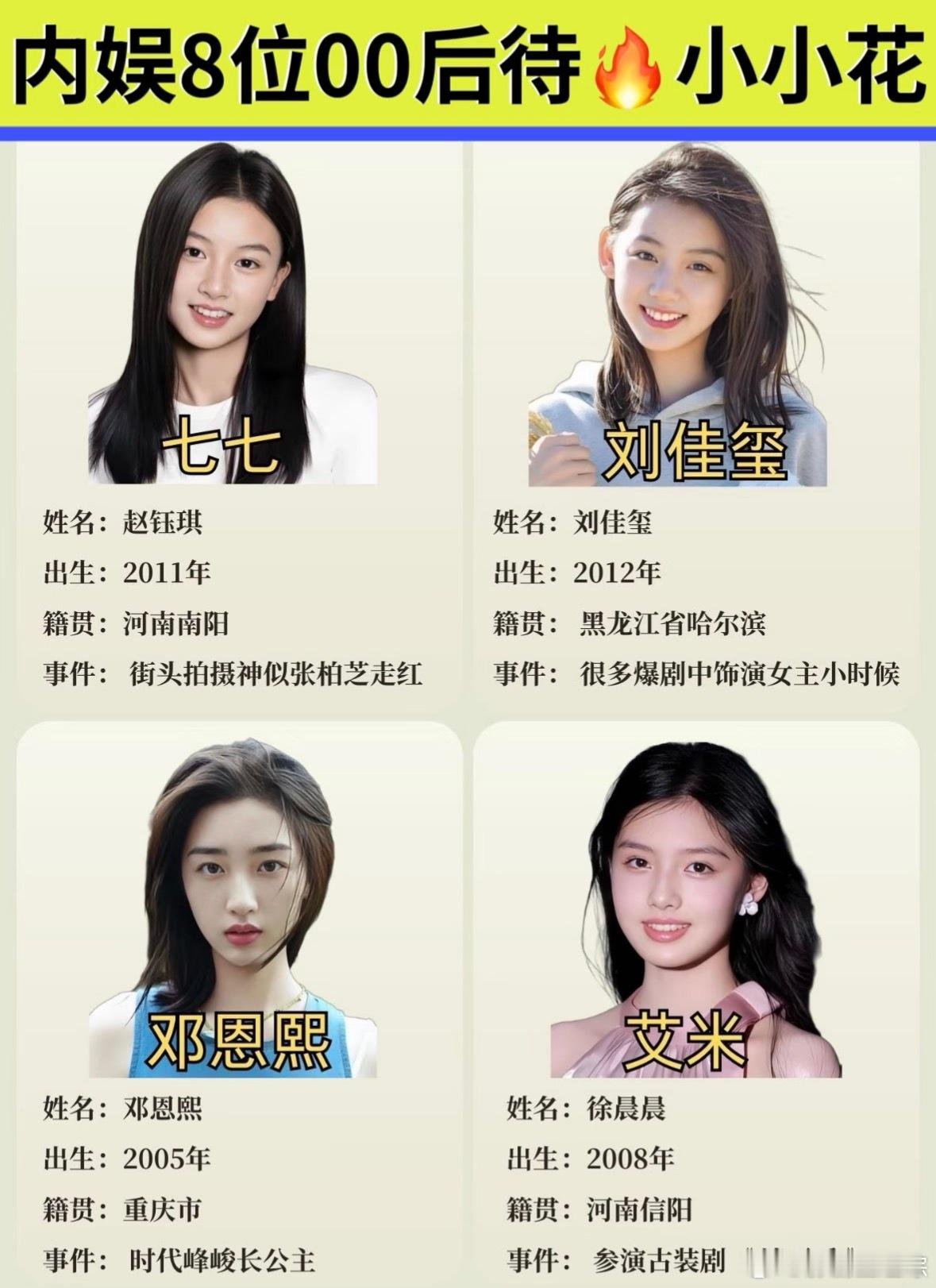 内娱8位00后待🔥小花信息🈶 