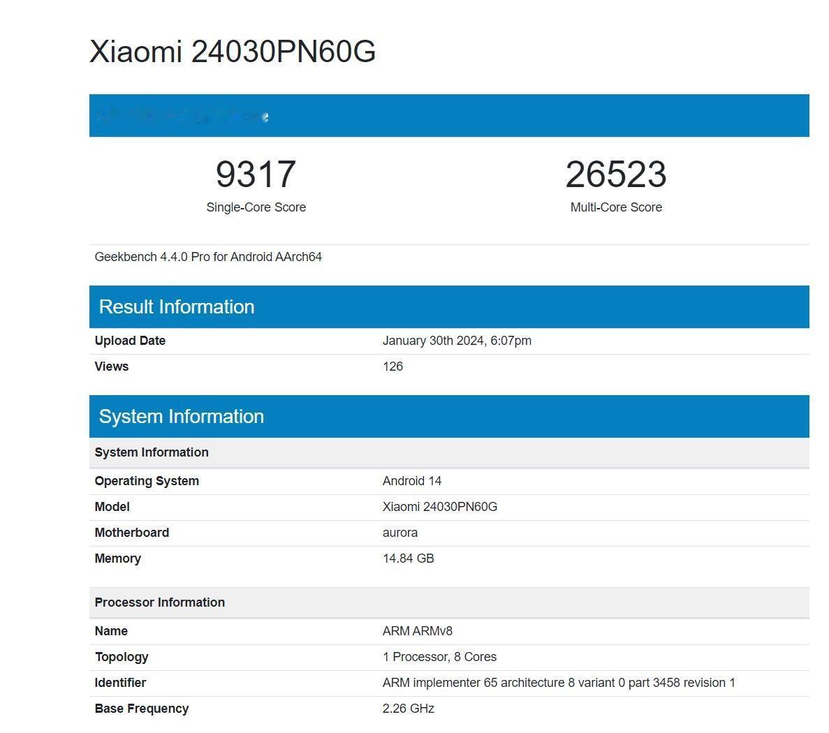 【小米14 Ultra现身跑分网站】近日，小米14 Ultra现身Geekben