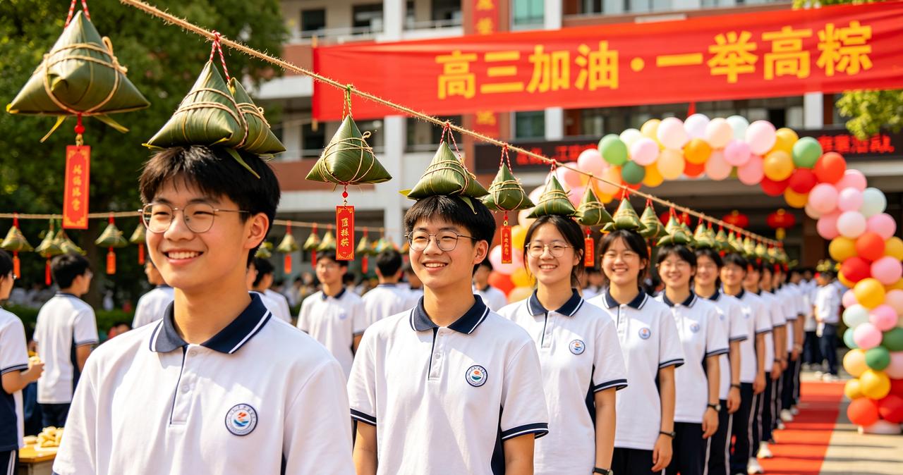 江苏一中学高三学生排队顶糕粽
 
高考倒计时，江苏淮安中学这一幕刷屏了！食堂门口