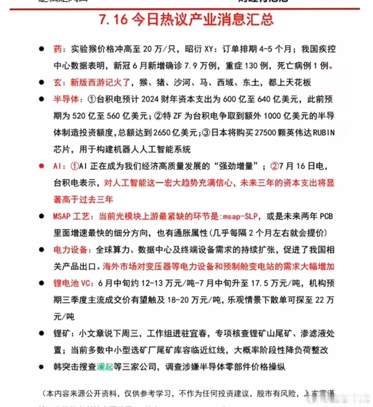 7.16周四  市场热点方向+投资逻辑！1.医药2.玄学：新版西游记3.半导体4