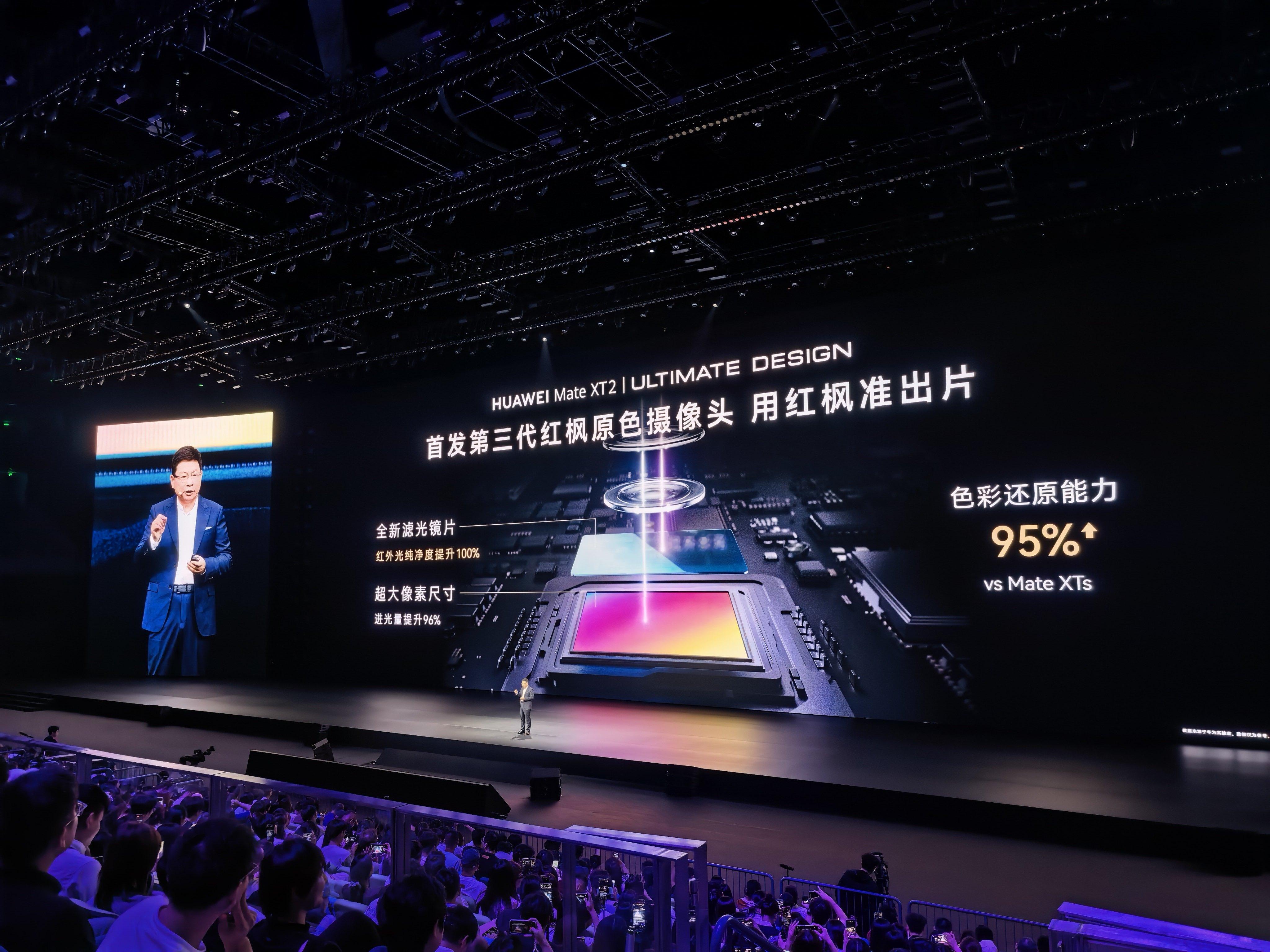 第三代红枫原色镜头持续提升色准95％。华为展翼三折叠及阔直板发布会华为matex