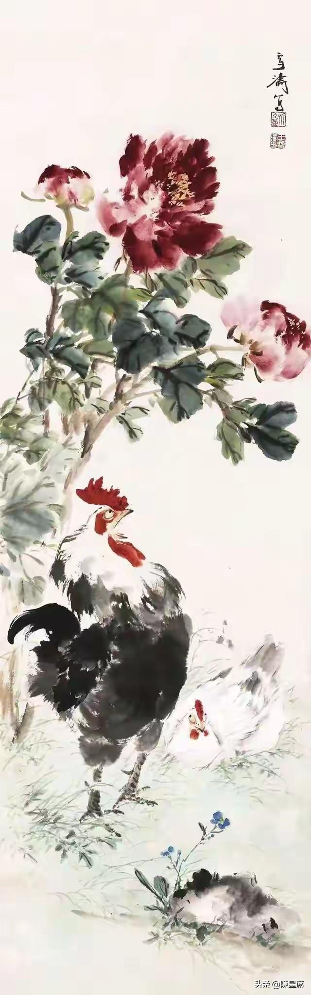 王雪涛是近现代小写意花鸟宗师，鸡是其经典题材，善绘雄鸡、雏鸡，刻画多种生活动态。