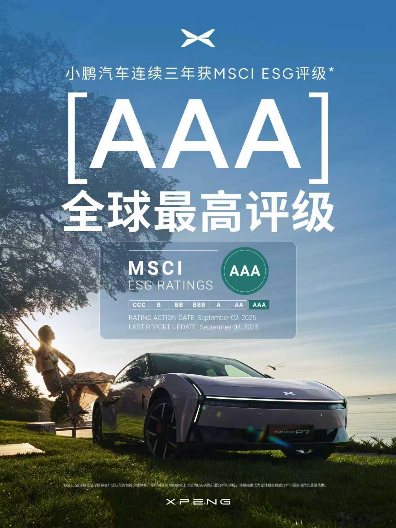 这是好消息～MSCI（摩根士丹利资本国际公司）公布小鹏汽车最新ESG评级结果：小