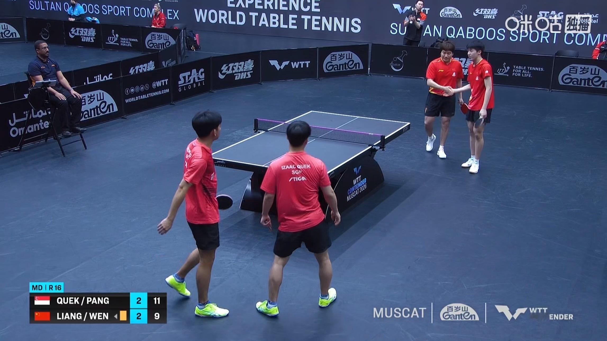 梁靖崑/温瑞博2比3冯耀恩/郭勇(11-9，8-11，11-8，6-11，9-1