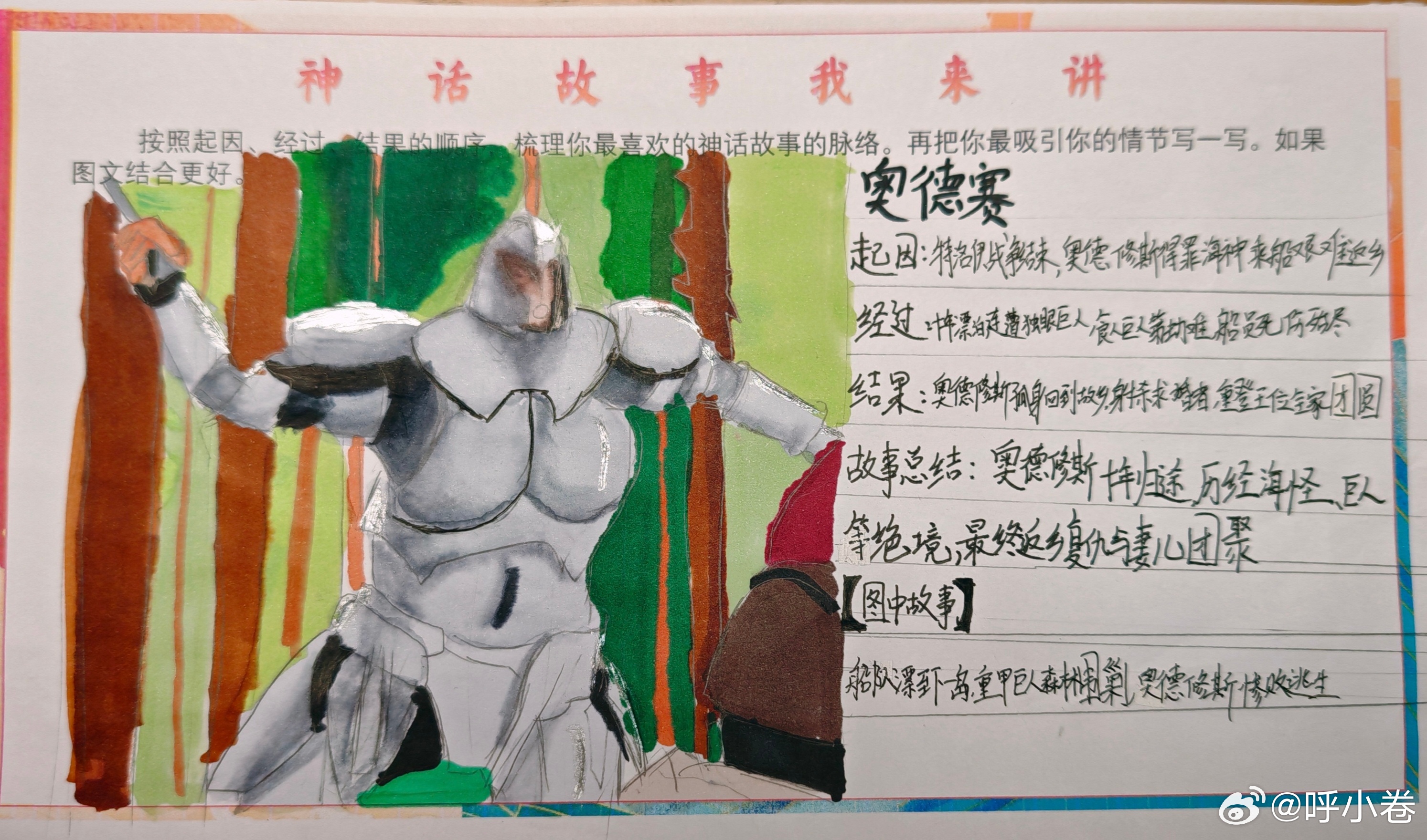 老二晚上做完奥数题，用两个小时做的手抄报，这画得也是搞得炉火纯青了[哇]我怕我忘