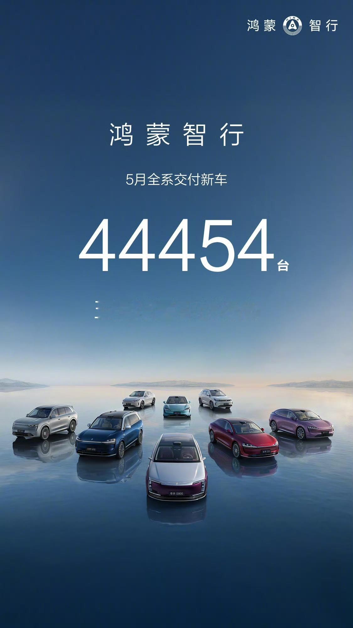 鸿蒙智行的5月成绩单，44454台-问界M9交付15481台，50万级销冠没跑了