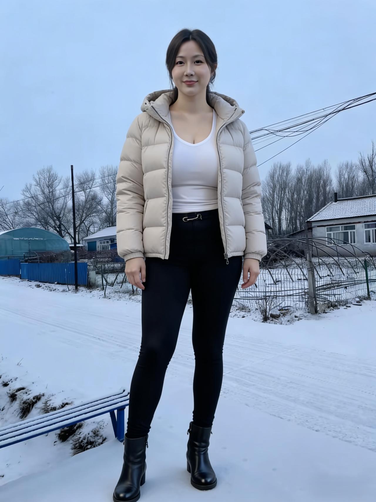 寒风掠过枯树的枝桠
她把羽绒服的拉链拉开
任冷风吻过颈侧
却不肯让美丽的姿态蜷缩