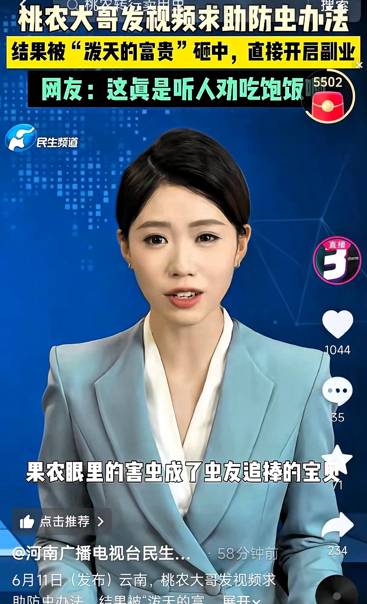 云南一位果农大哥，因为桃子被成群甲壳虫咬得千疮百孔，急得满头大汗，就拍了视频上网