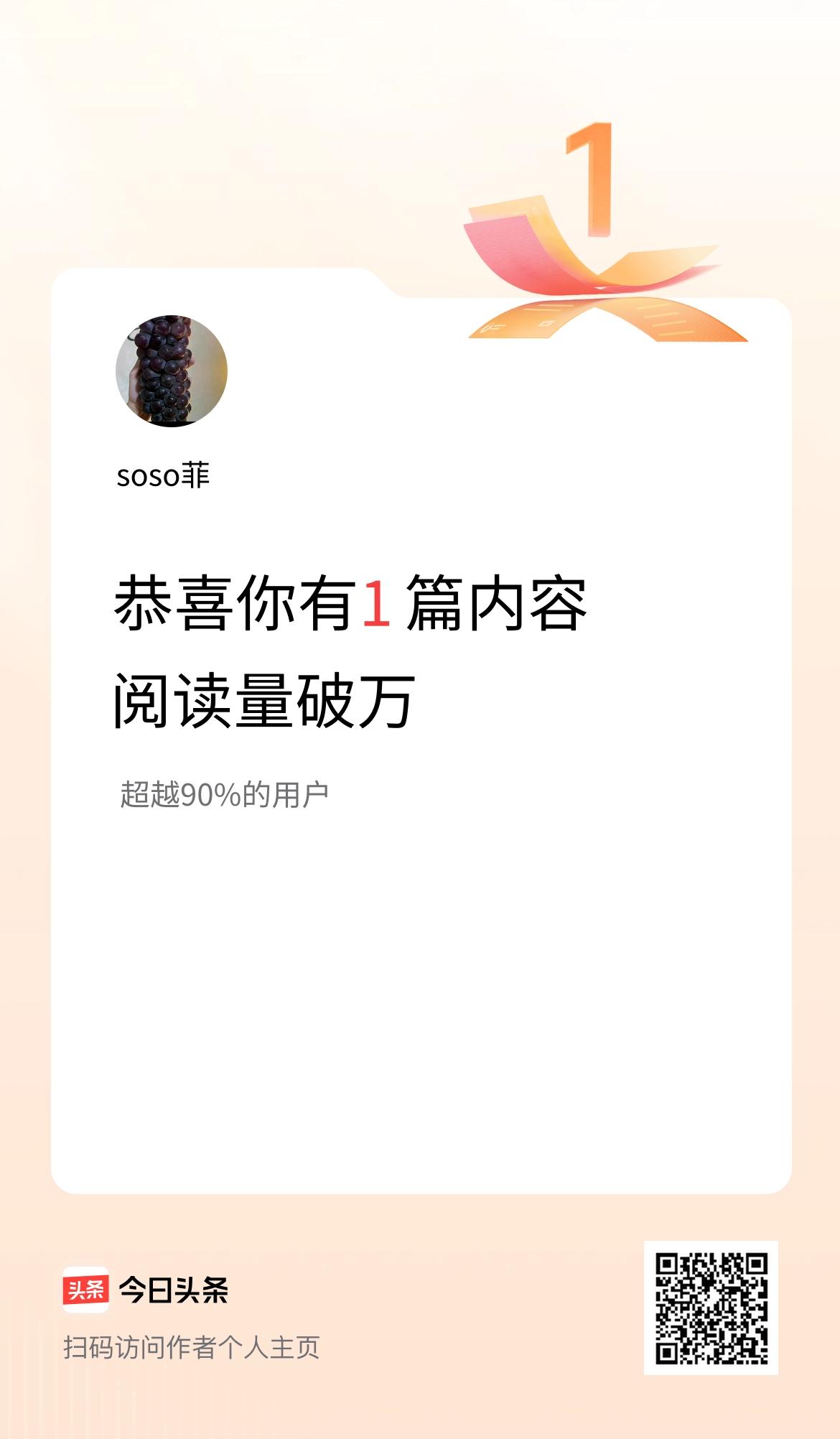 我在头条有1篇内容阅读破万了！