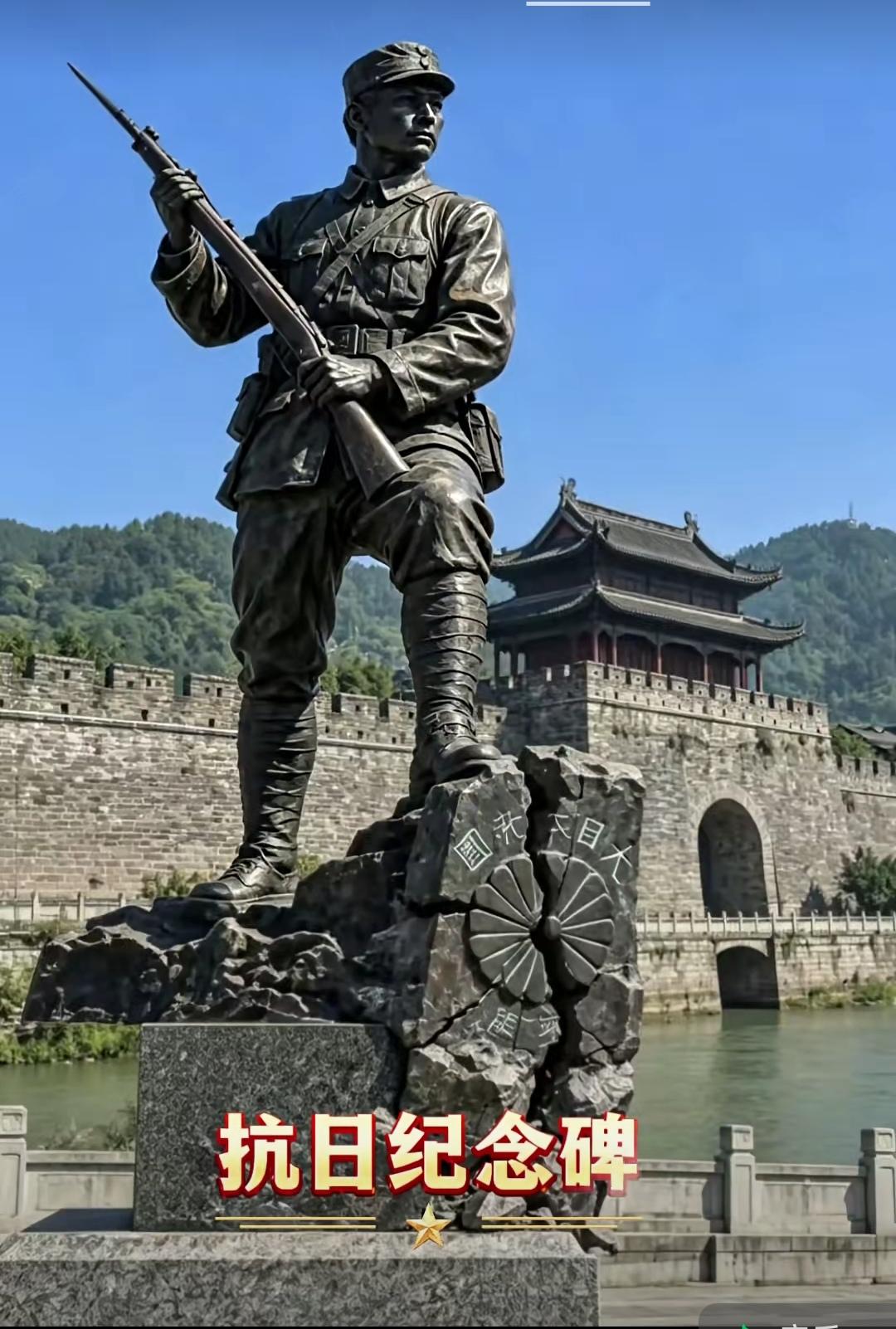 强烈建议，这样的英雄抗日纪念碑，能在中华大地上每个城市建立起来（下图，通过Ai制