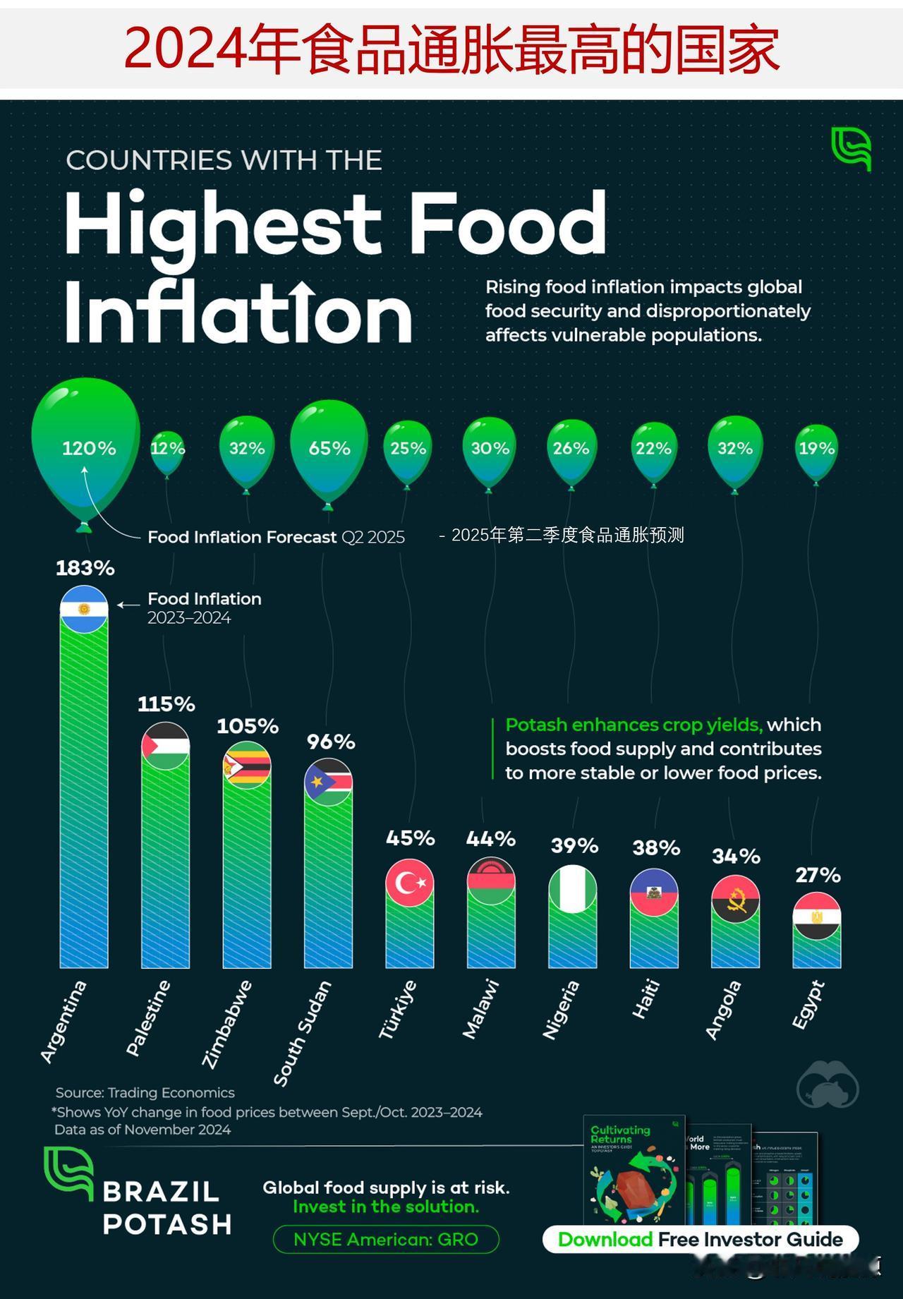 2024年食品通胀最高的国家是哪些？

不断上升的食品通胀影响全球粮食安全，对弱