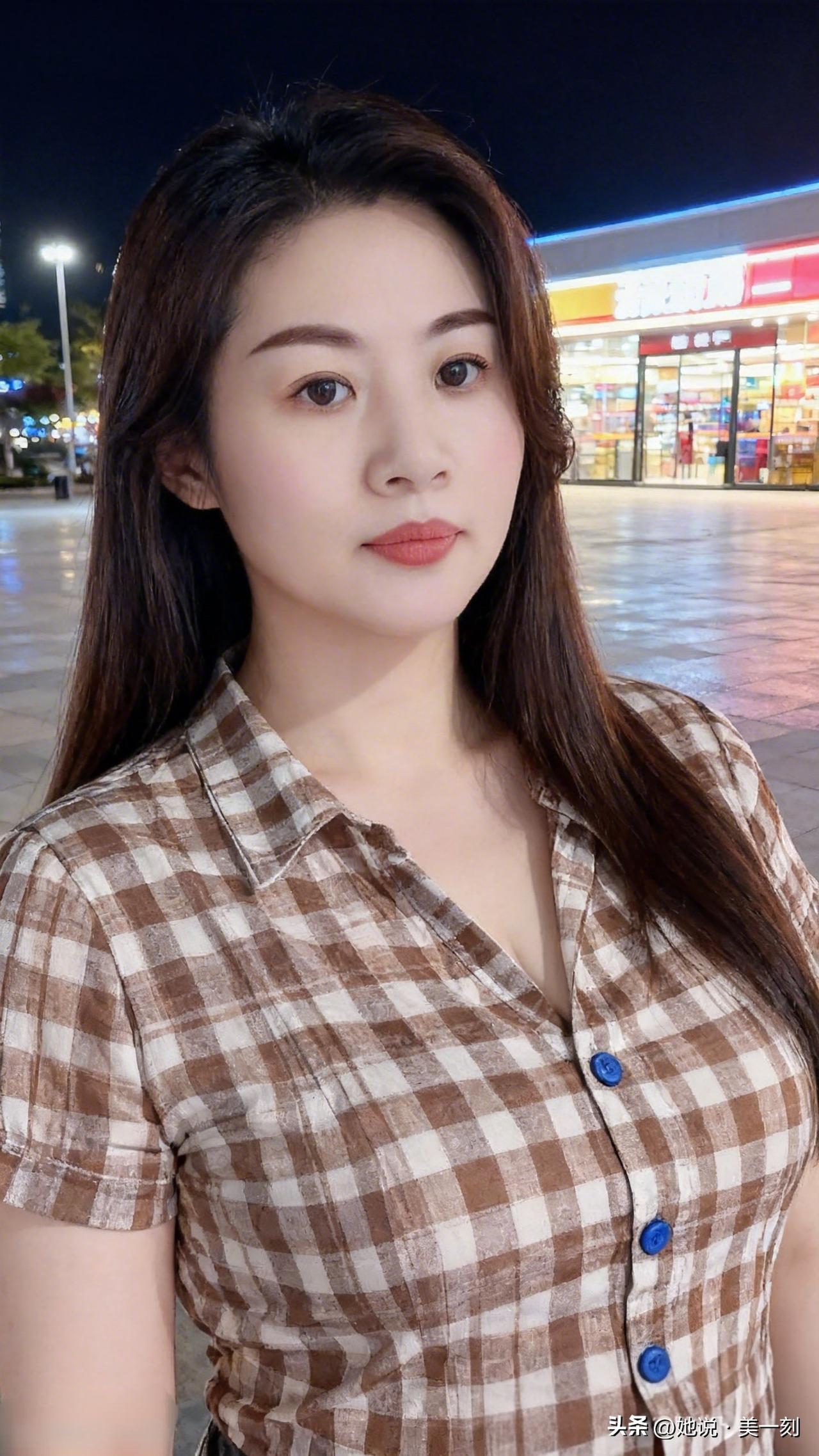 夜晚街头的温柔瞬间，格子衫女孩，美得令人心动。男人眼中女的什么样的身材叫完美