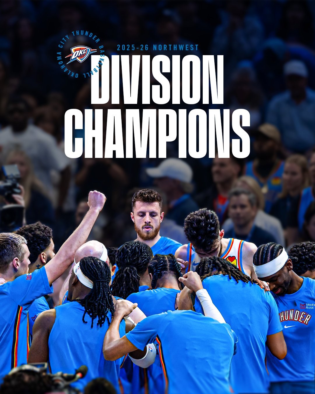 OKC官方发布海报：雷霆队斩获队史第8座西北分区冠军 ⚡雷霆战胜篮网雷霆vs篮网
