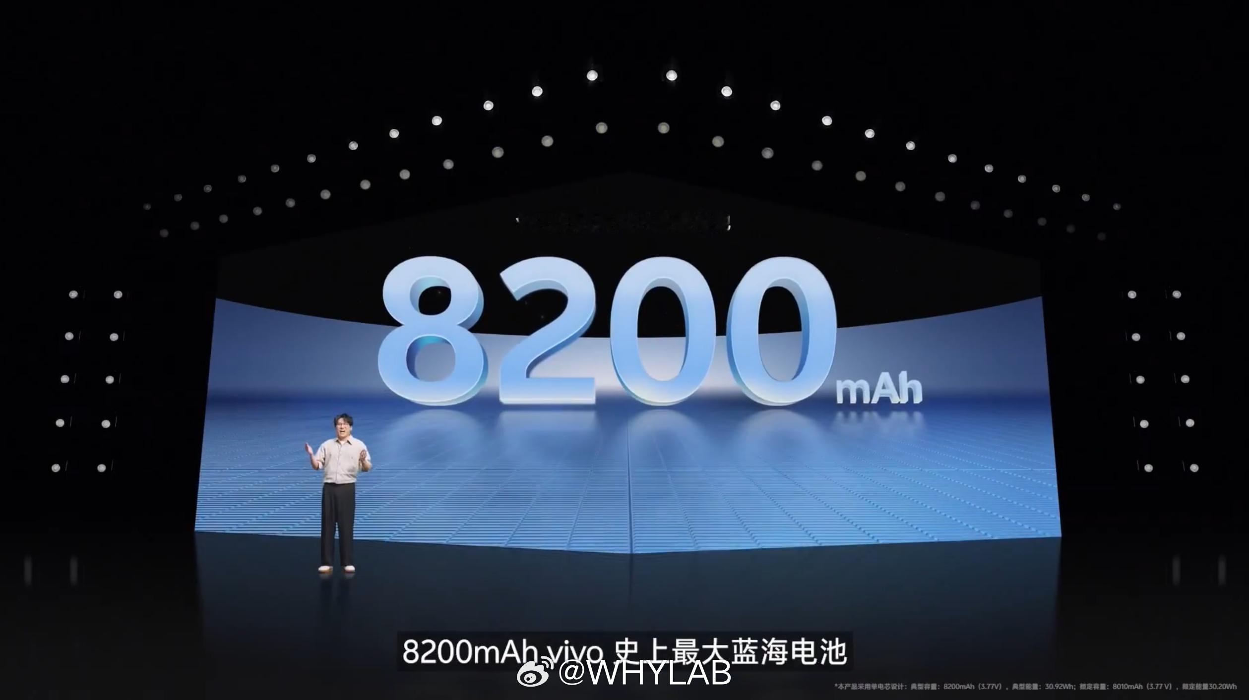 vivo Y500 首发 8200mAh 蓝海电池（能量密度 847Wh/L），