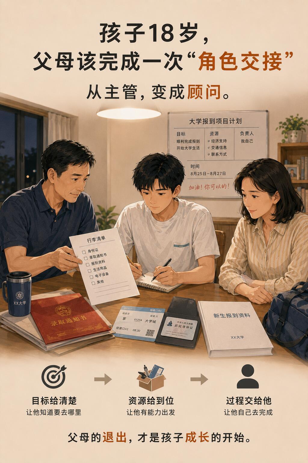 孩子上大学，父母要学会“退场”。 不是狠心，是清醒父亲千里送娃上大学路上被迫营业