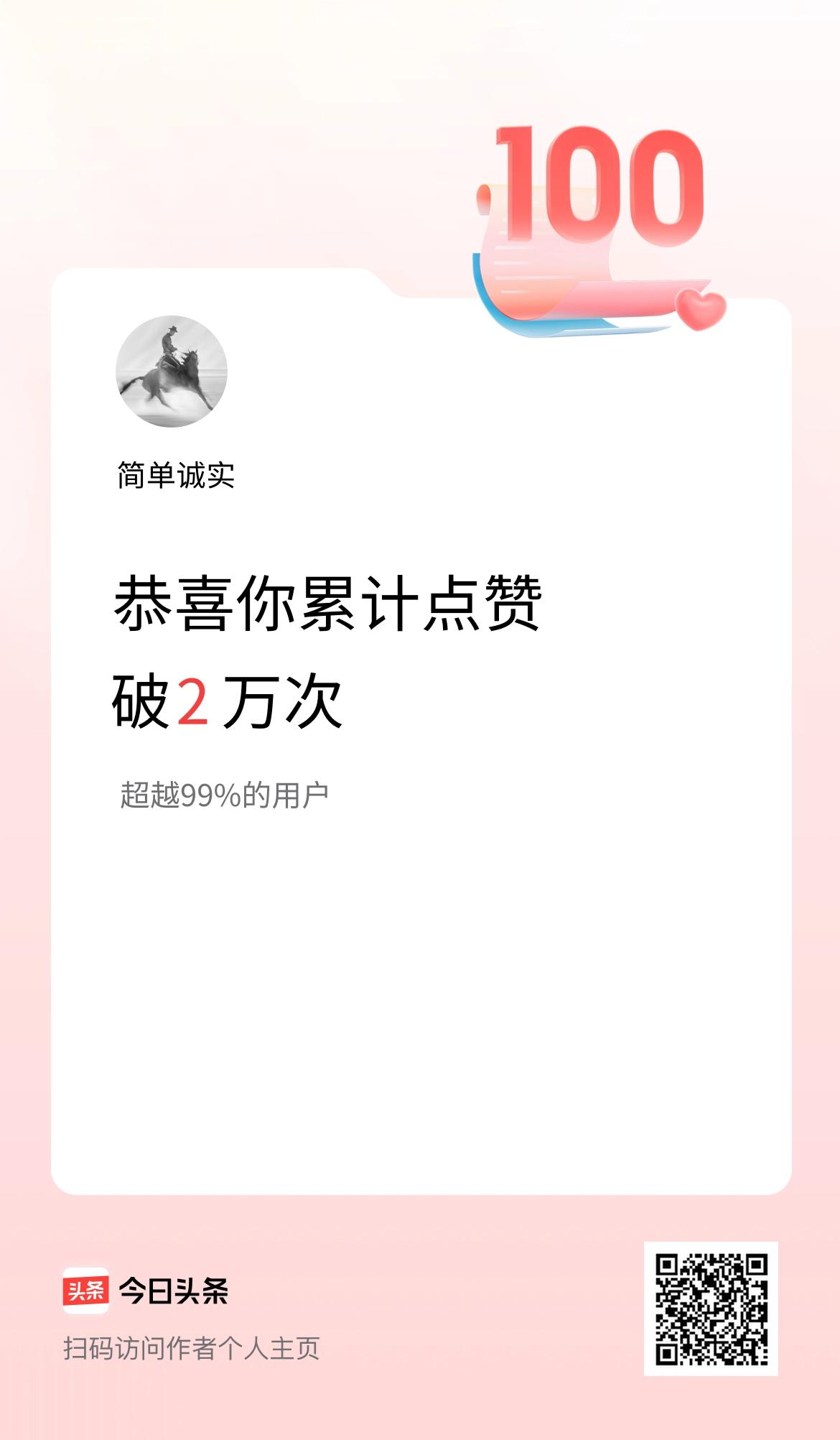 我在头条累计点赞破2万啦！