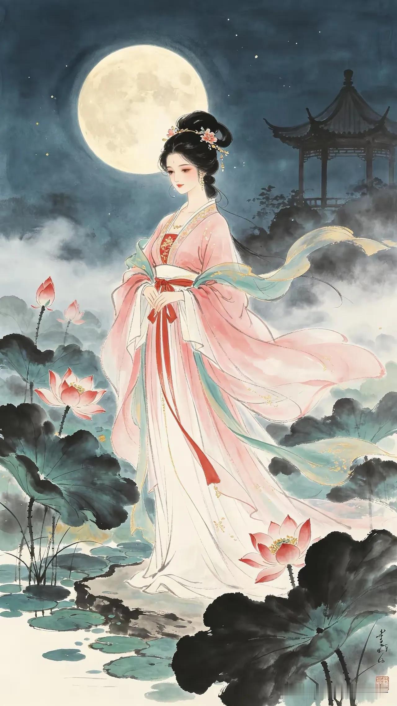 上联：镜里朱颜惊梦短，
下联：水中嫦娥在心中。