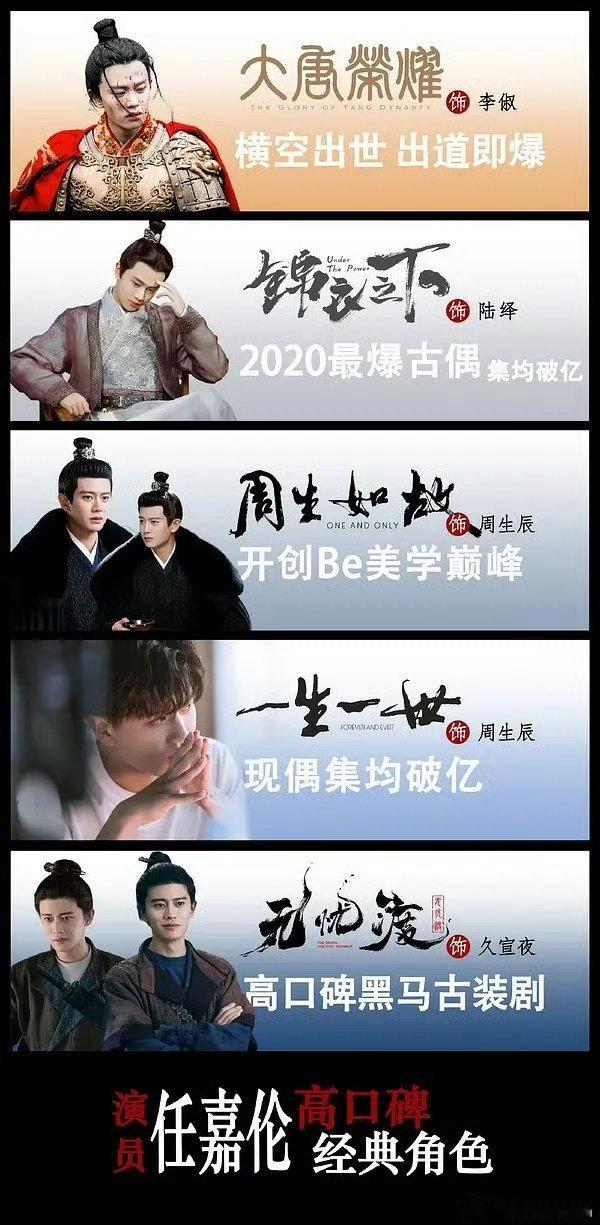 长红爆剧生任嘉伦从出道的《大唐荣耀》就爆了！无论是现代剧，还是古装剧，既叫好又叫