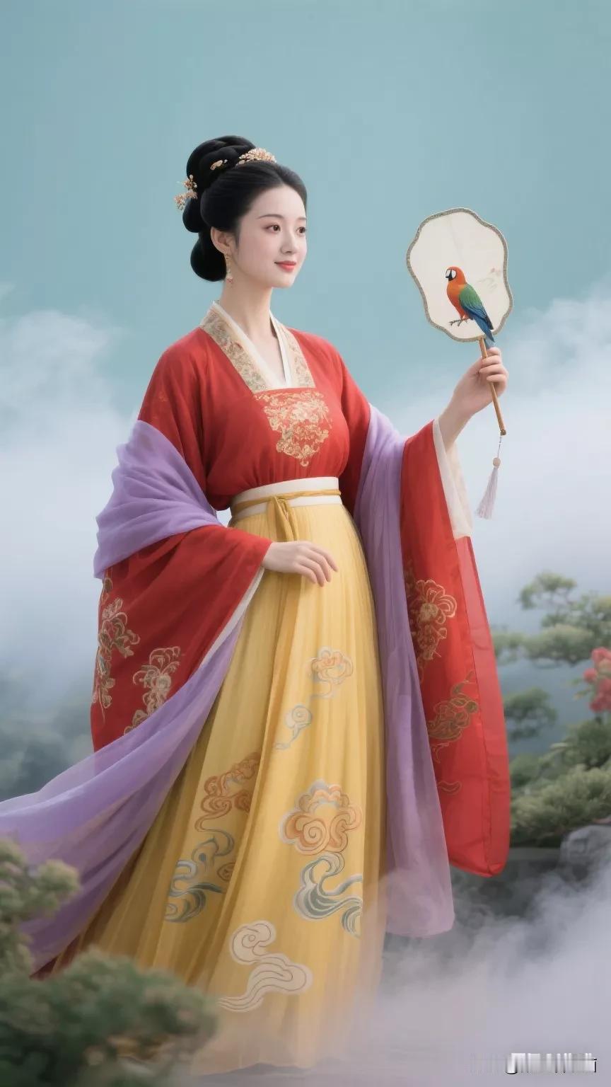 穿越千年的古典美人，手持团扇，韵味十足！张立启原创书画AI作品古仕女发髻集锦首发