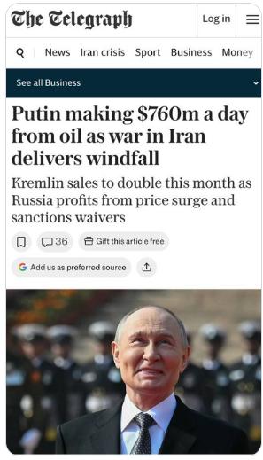 【石油源源不断——战争滋养着克里姆林宫。世界战火纷飞之际，俄罗斯却从中牟利。 俄