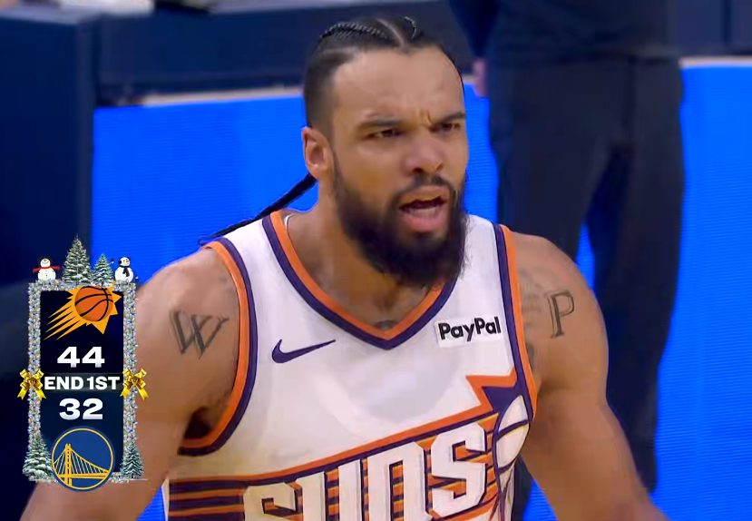 勇士第一节就丢了44分，太阳进攻出色传导球流畅，而勇士防守也是真的差。 