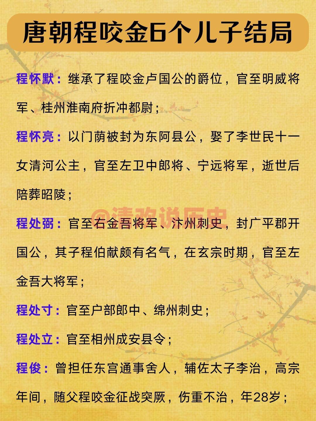 唐朝猛将程咬金有六个儿子，他们的结局真是荣耀与悲剧交织。
程处嗣，承袭了卢国公的