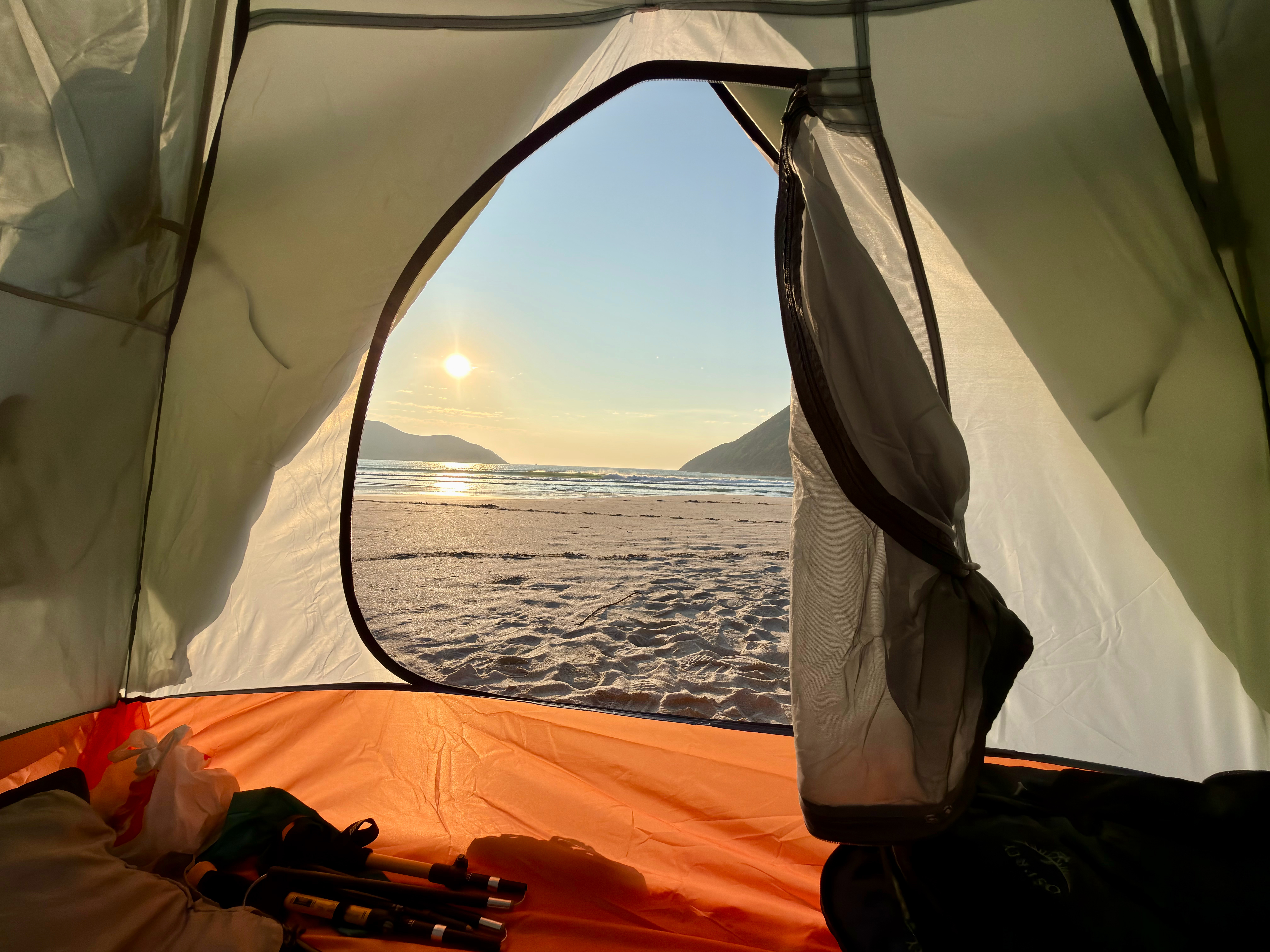 一起来就看见帐篷旁边全是野猪脚印，脚还挺大但我睡的很好，人没事 香港