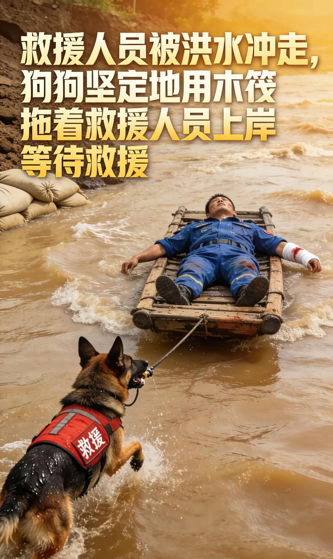 忠诚卫士 搜救犬  救援瞬间 洪水中的坚守 正能量