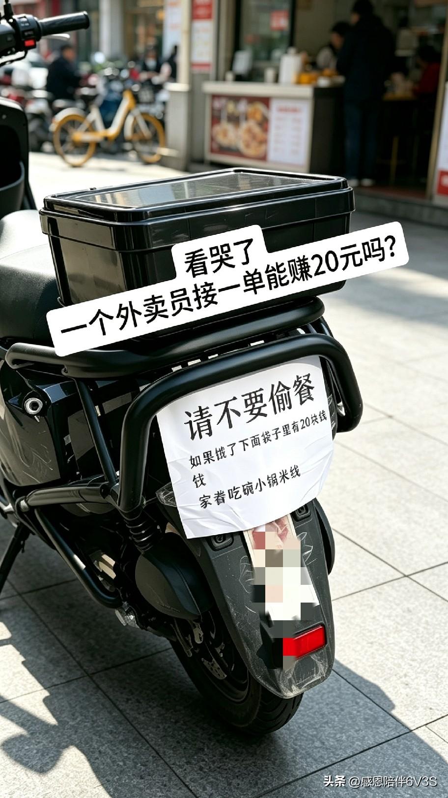 谁瞧见这张图，心里能不泛酸啊！外卖小哥贴出纸条：别偷餐，饿了就拿20块钱去吃碗米