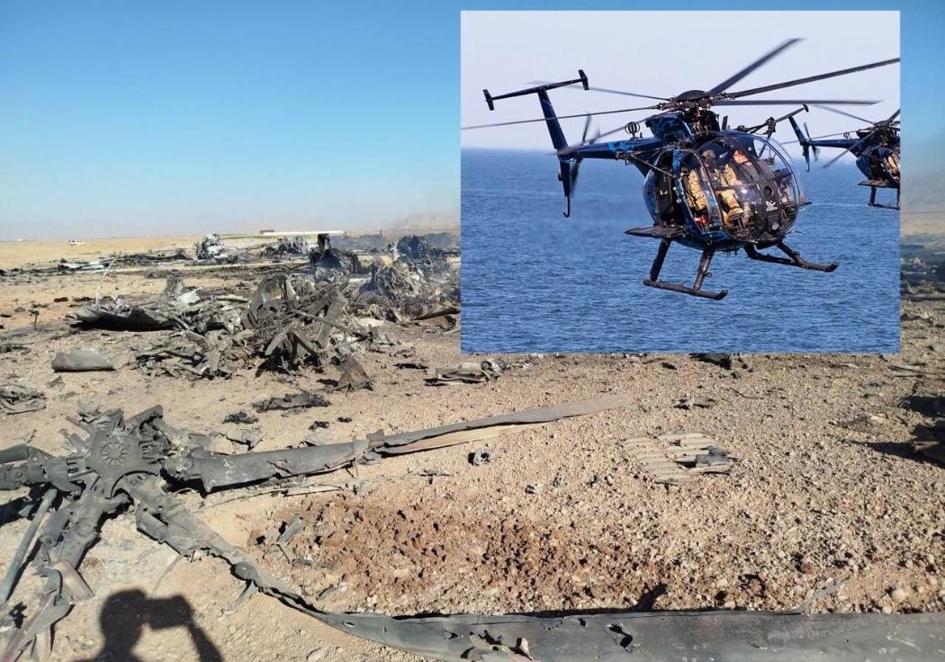 残骸现场又有新发现！
在两架被炸烂的C130运输机残骸现场，还发现了一架直升机的