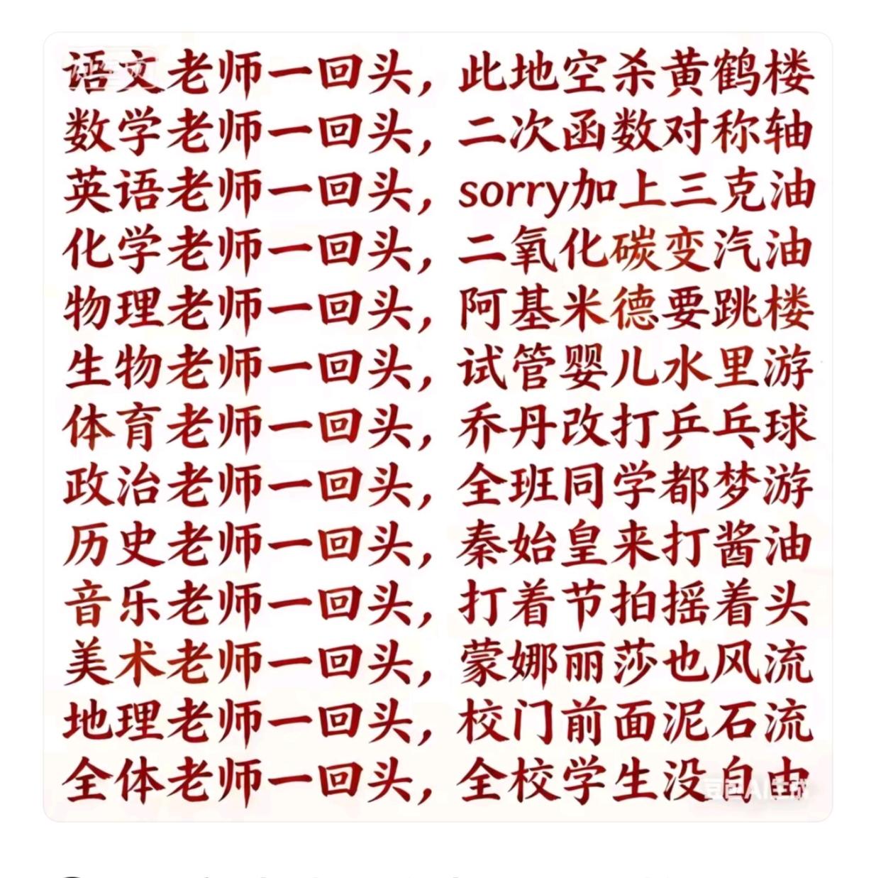 〔多么有趣的各科老师〕请看一下图中画面内容。真是人才啊！