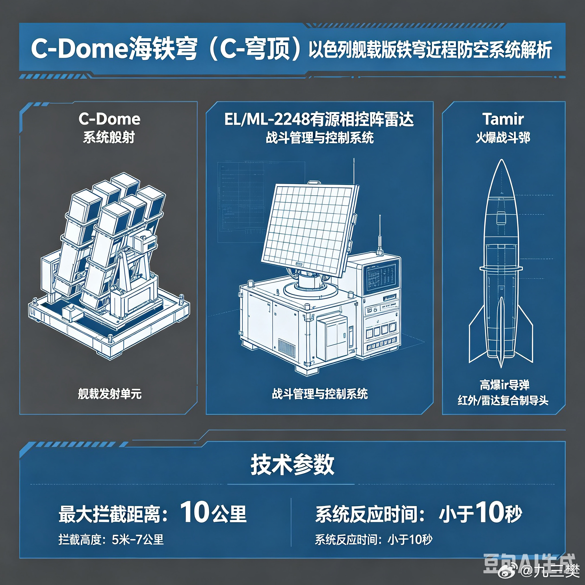 军事ai新视野 C-Dome海铁穹（C-穹顶）｜以色列舰载版铁穹近程防空系统ai