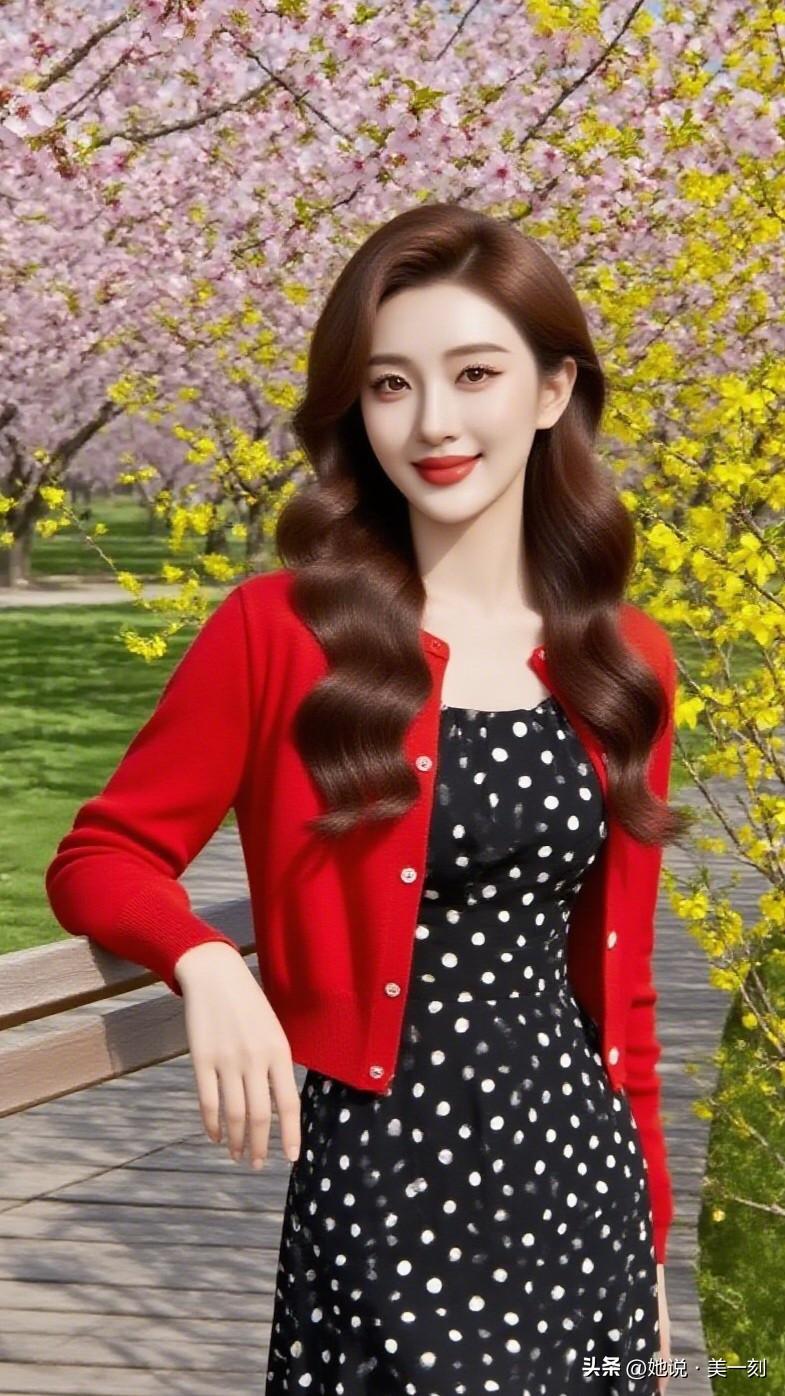 什么样的穿搭可以成为气质女神? 她站在花丛中，笑得真灿烂。
