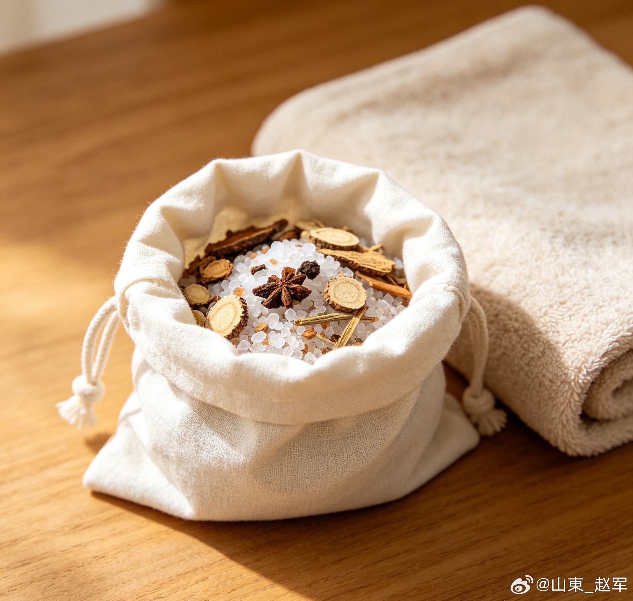 盐药温敷排寒湿粗盐温藏热力长，姜椒茴艾干姜襄。同炒入囊敷神阙，双补脾肾散寒浆。腹