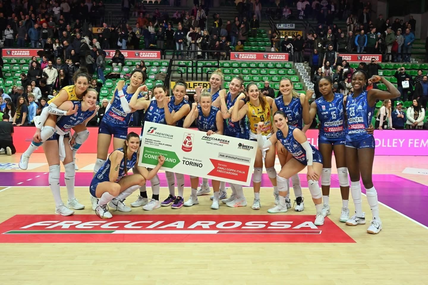 科内利亚诺取胜贝加莫后，下一轮将对阵诺瓦拉，争夺决赛权！朱婷