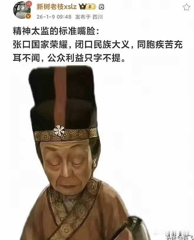 网友给当前网络“精神太监”画像:张口国家荣耀，闭口民族大义，同胞疾苦充耳不闻，公